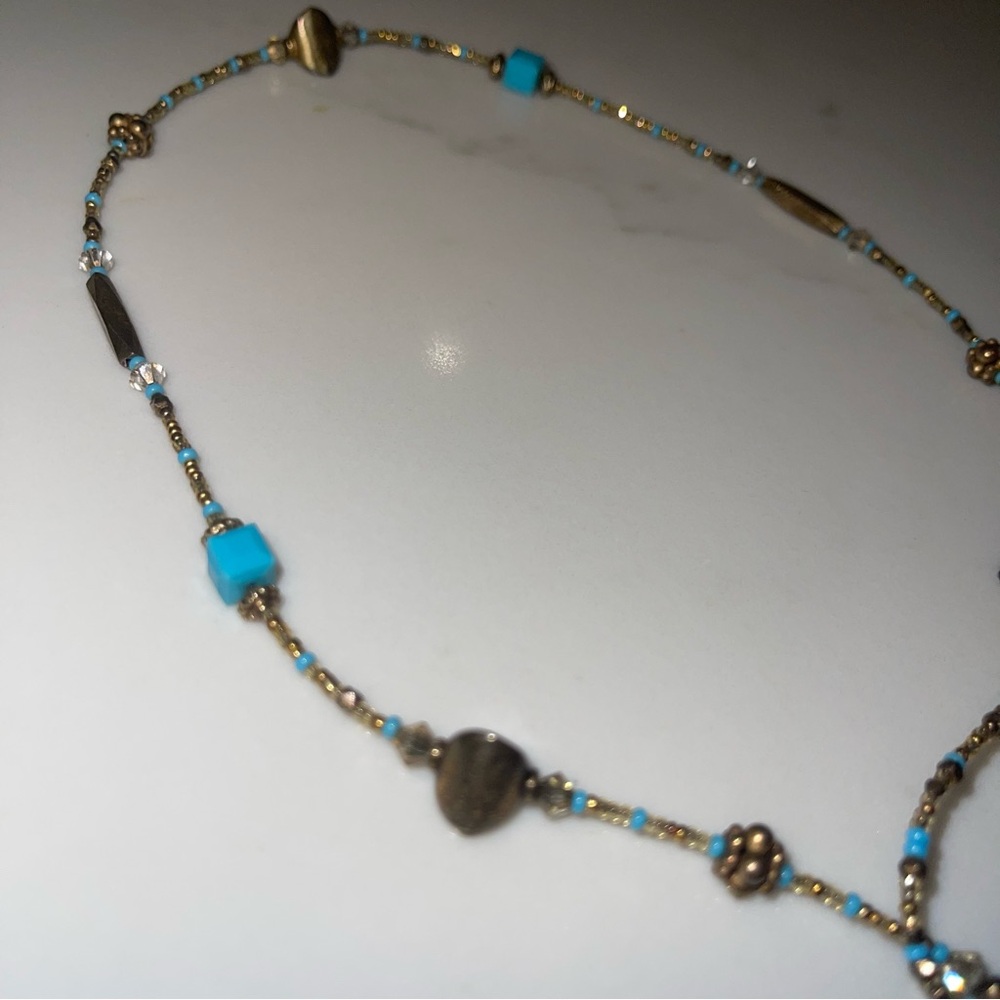 Handmade Gold & Turquoise Heart Pendant Necklace - Women's Jewelry - Picture 4 of 11
